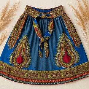 Dashiki Print Skirt- One Size - India- Elastic waste - Boho - Gypsy - Unique